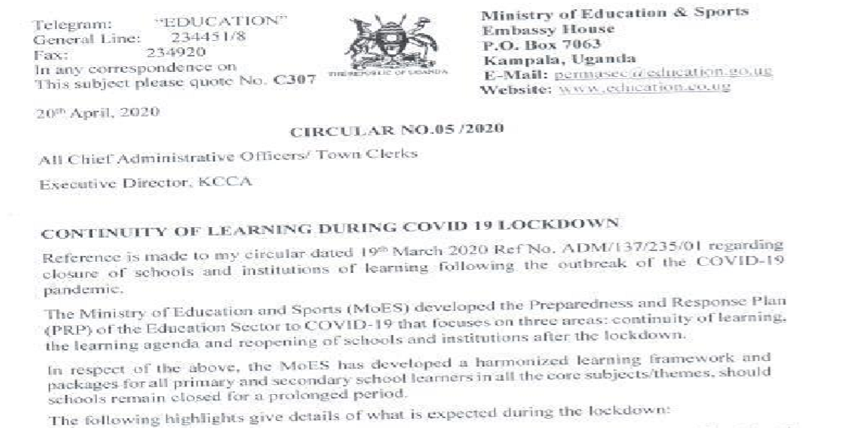 MINISTRY OF EDUCATION AND SPORTS/NCDC, CONTINUITY OF LEARNING DURING COVID19 LOCKDOWN 8