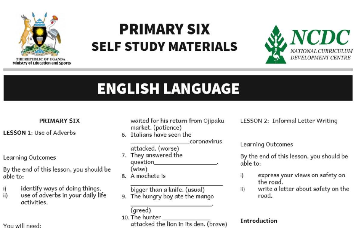 MINISTRY OF EDUCATION AND SPORTS/NCDC, PRIMARY SIX SELF STUDY MATERIALS 9