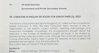 LITERATURE IN ENGLISH SET BOOKS FOR SENIOR THREE(3), 2023