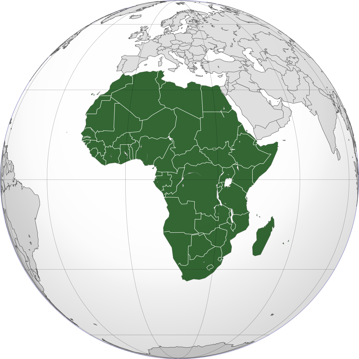 Location and size of Africa 1