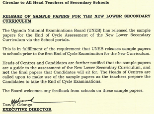 UNEB RELEASE OF EXAM SAMPLE PAPERS FOR THE NEW LOWER SECONDARY CURRICULUM 1